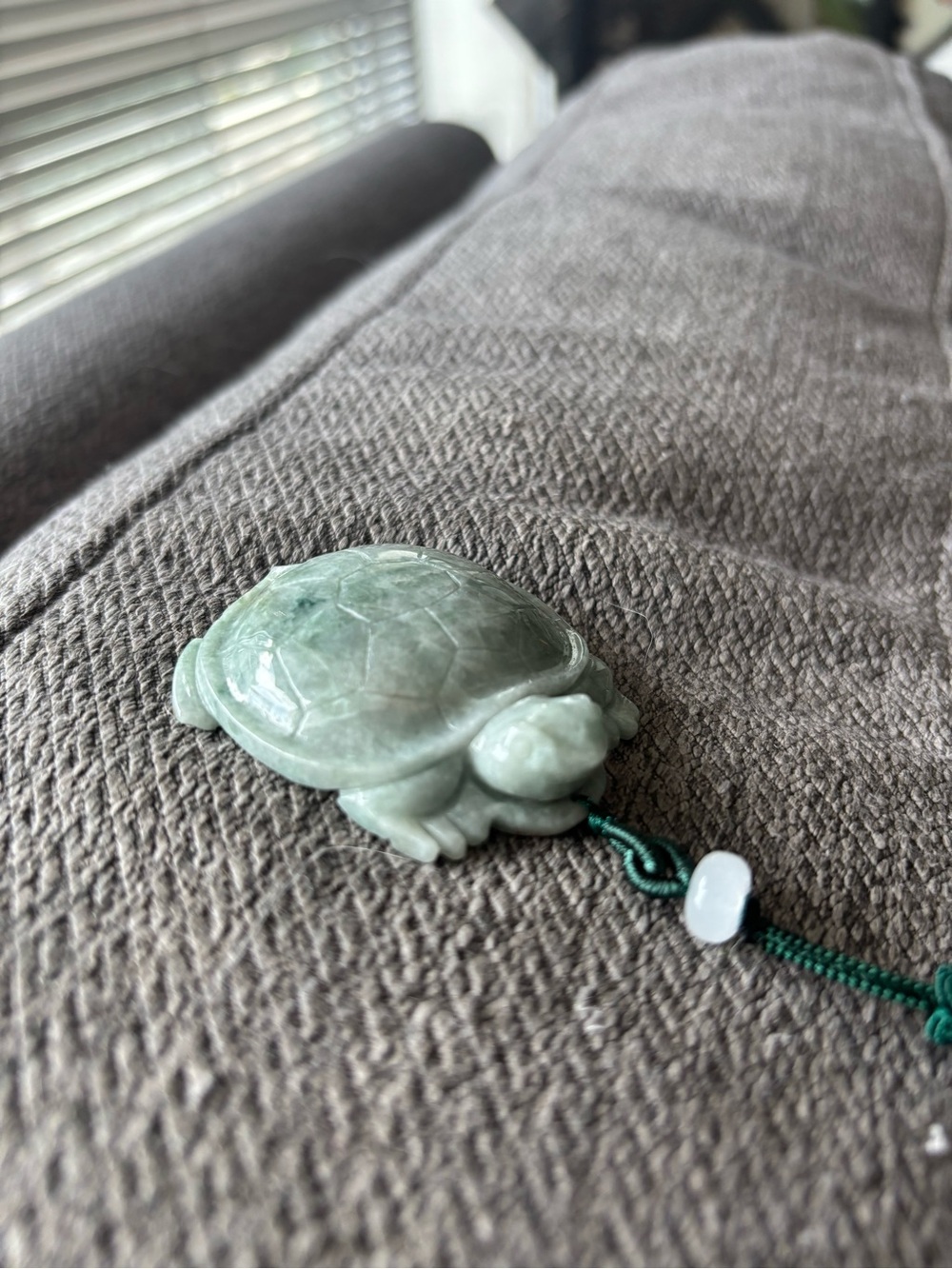 Green Jadeite Turtle Pendant with Cord
